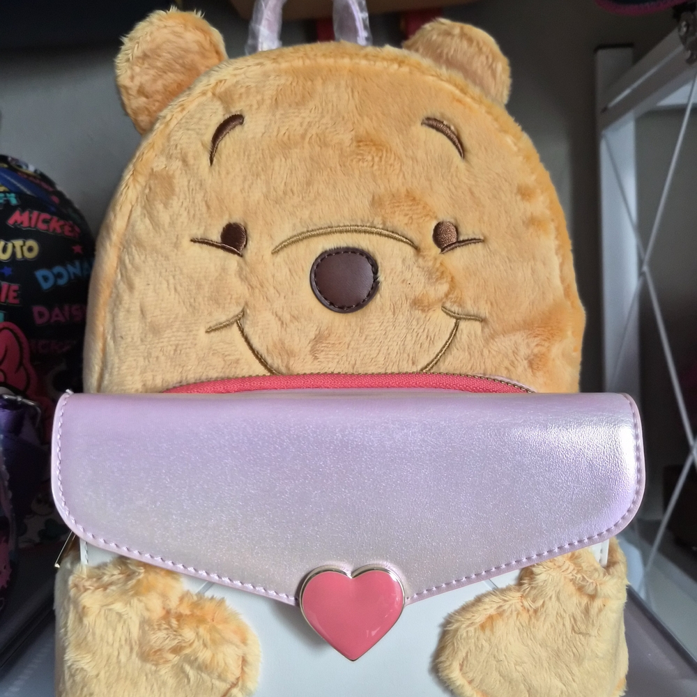 Loungefly Winnie the Pooh Plush Backpack with Pink Heart Flap